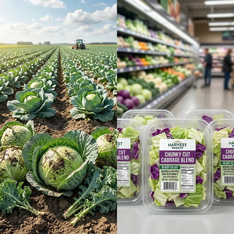 Leafy vegetable supply chain from field harvest to packaged retail presentation