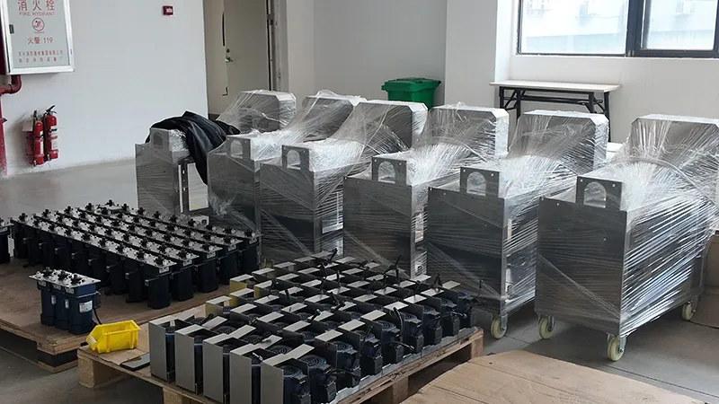 Partially assembled automated food processing equipment ready for testing