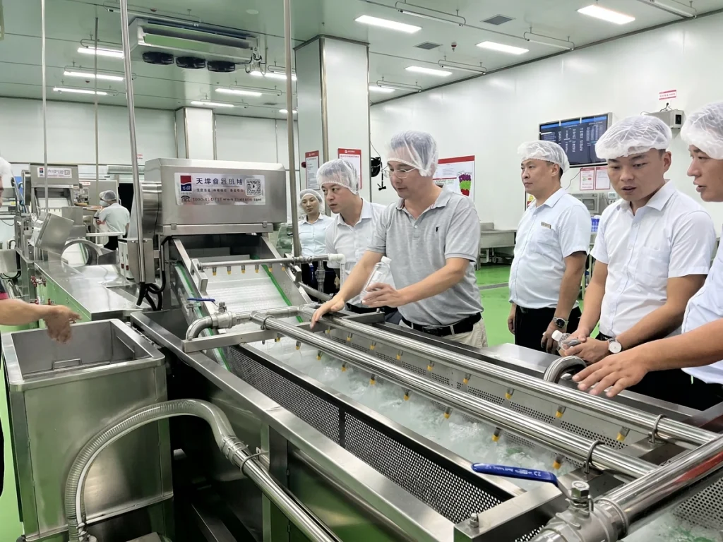Technical team reviewing washing equipment and operating procedures