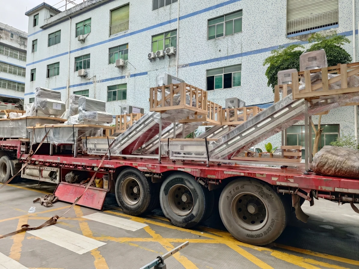 Food processing line equipment loaded for delivery to a central kitchen project site
