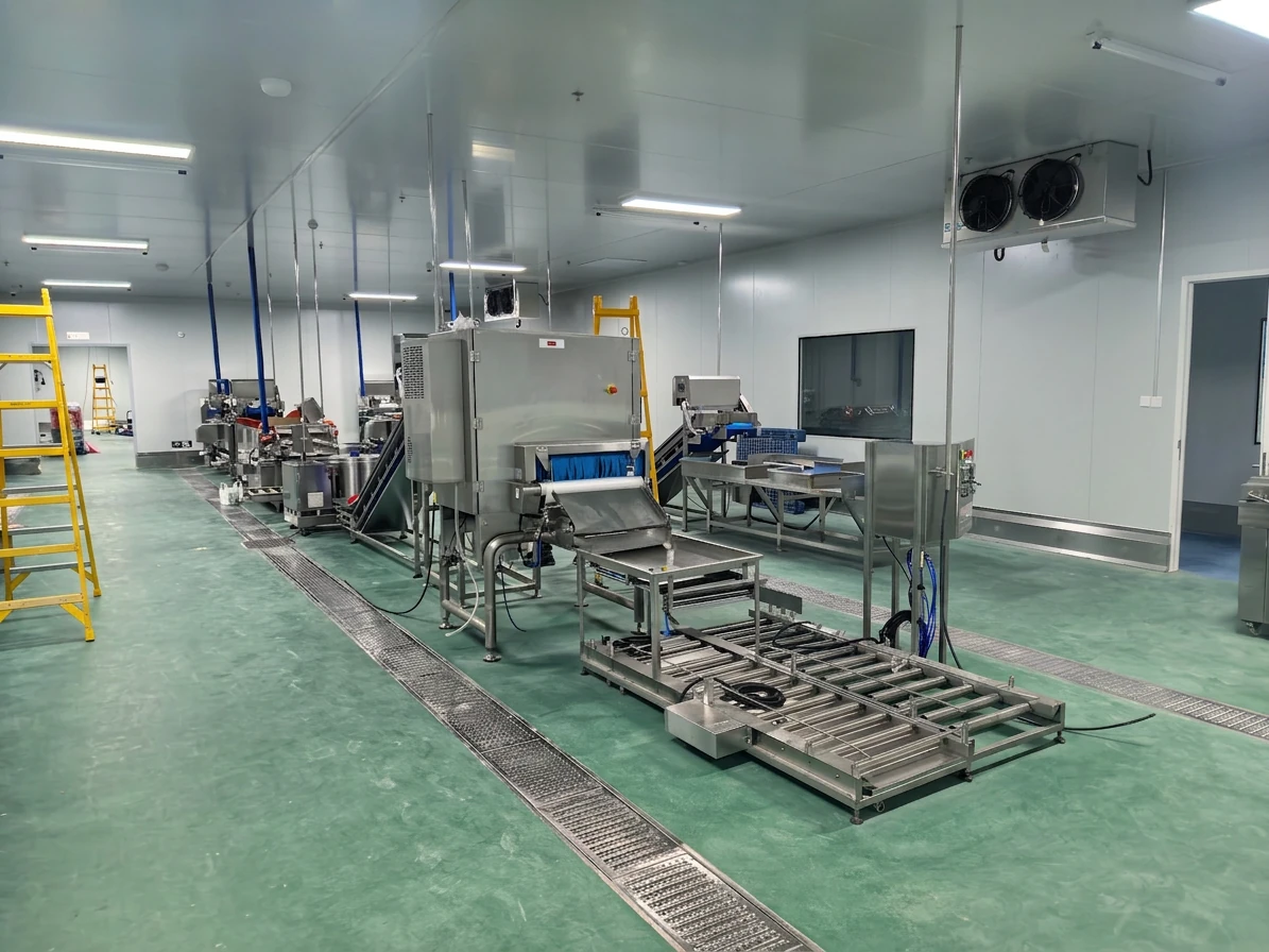 Installed food production line prepared for system acceptance in a clean factory