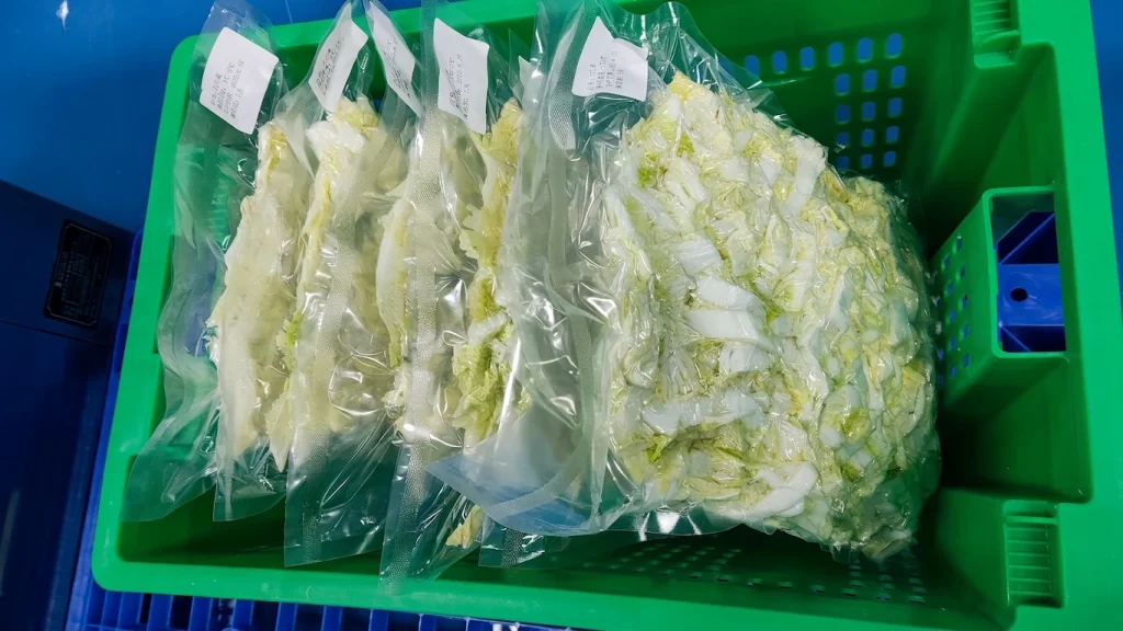 Packed fresh-cut cabbage products prepared for foodservice distribution