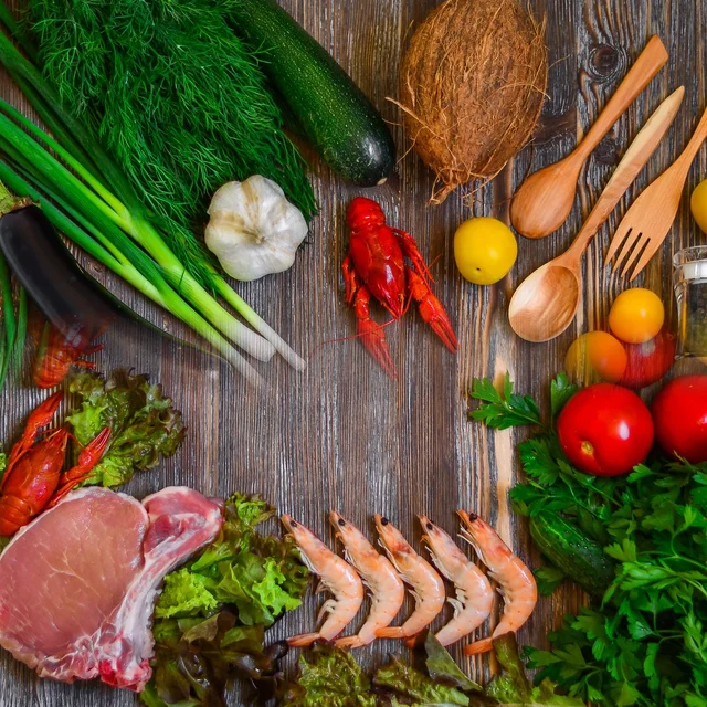 Mixed raw ingredients representing separate receiving and hygiene routes in a central kitchen
