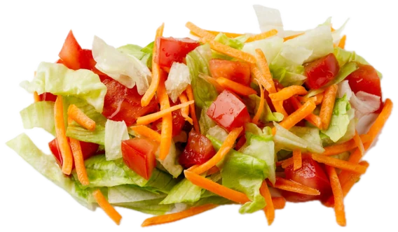 Prepared fresh-cut salad mix representing accepted saleable output after processing