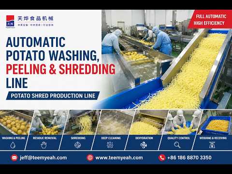 YouTube video preview: Automatic Potato Washing, Peeling & Shredding Line | Potato Shred Production Line | TEEMYEAH