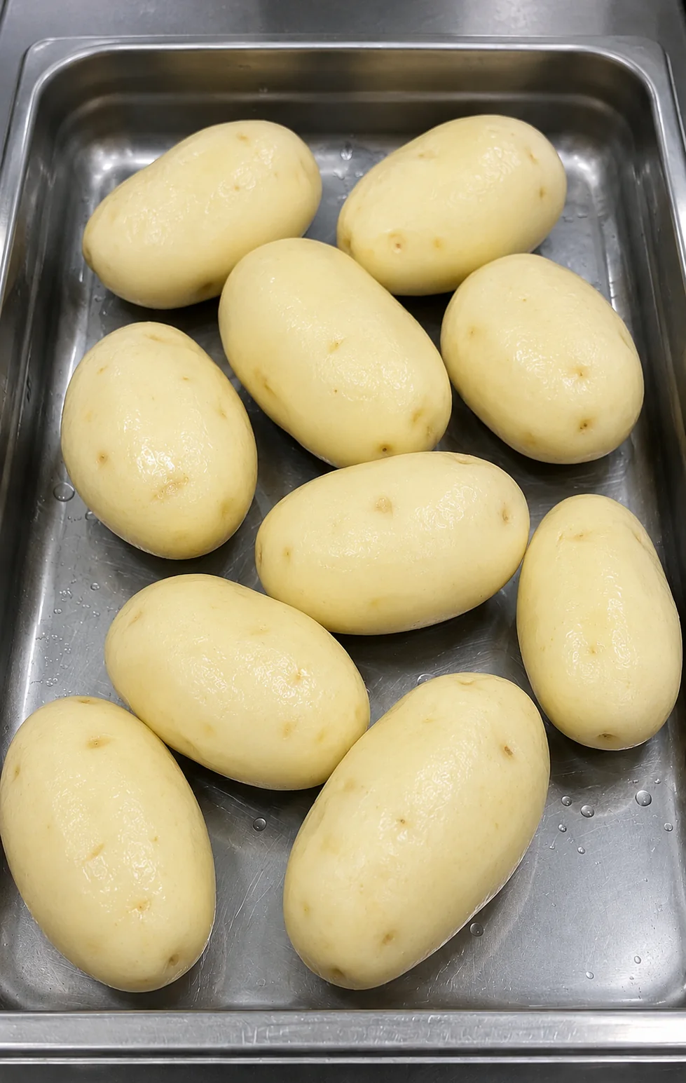 Peeled potatoes ready for industrial cutting