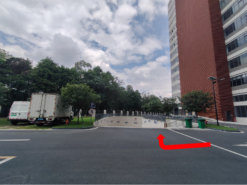 Entrance ramp to the underground parking area