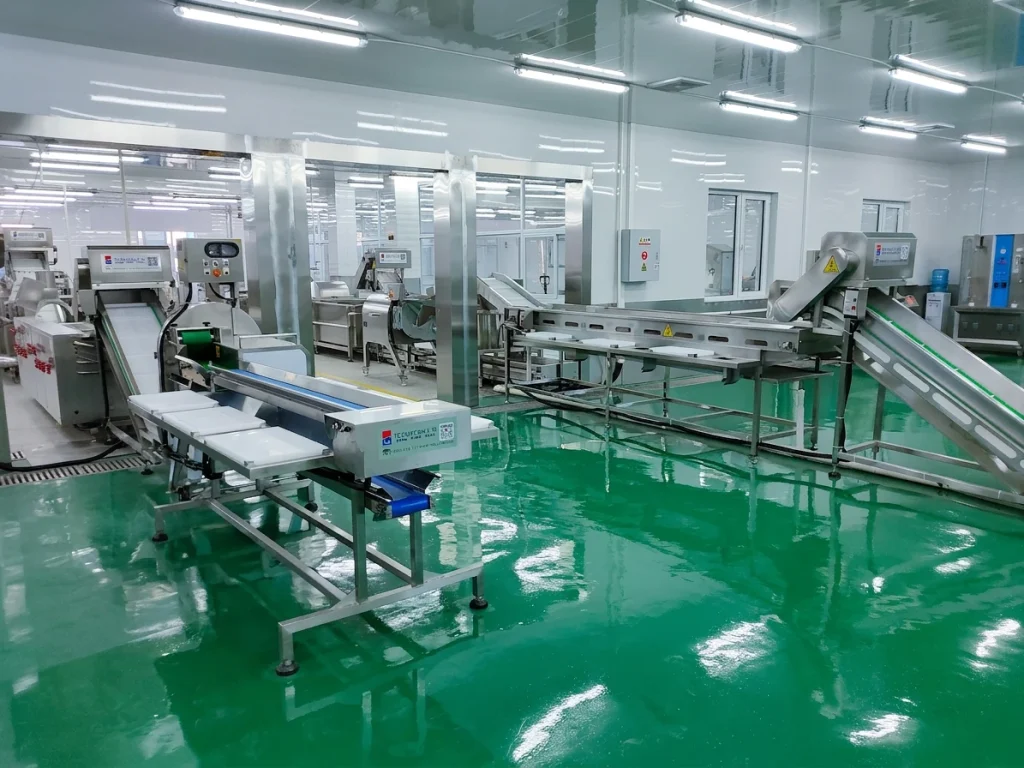 Stainless-steel processing conveyors and inspection positions